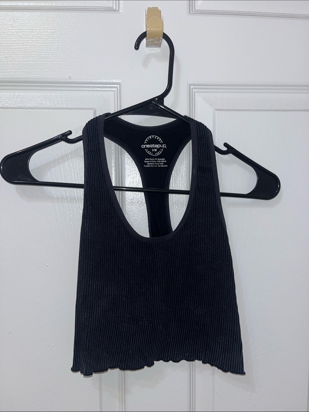 One Step Ahead Black Ribbed Racerback Crop Tank - Picture 1 of 3